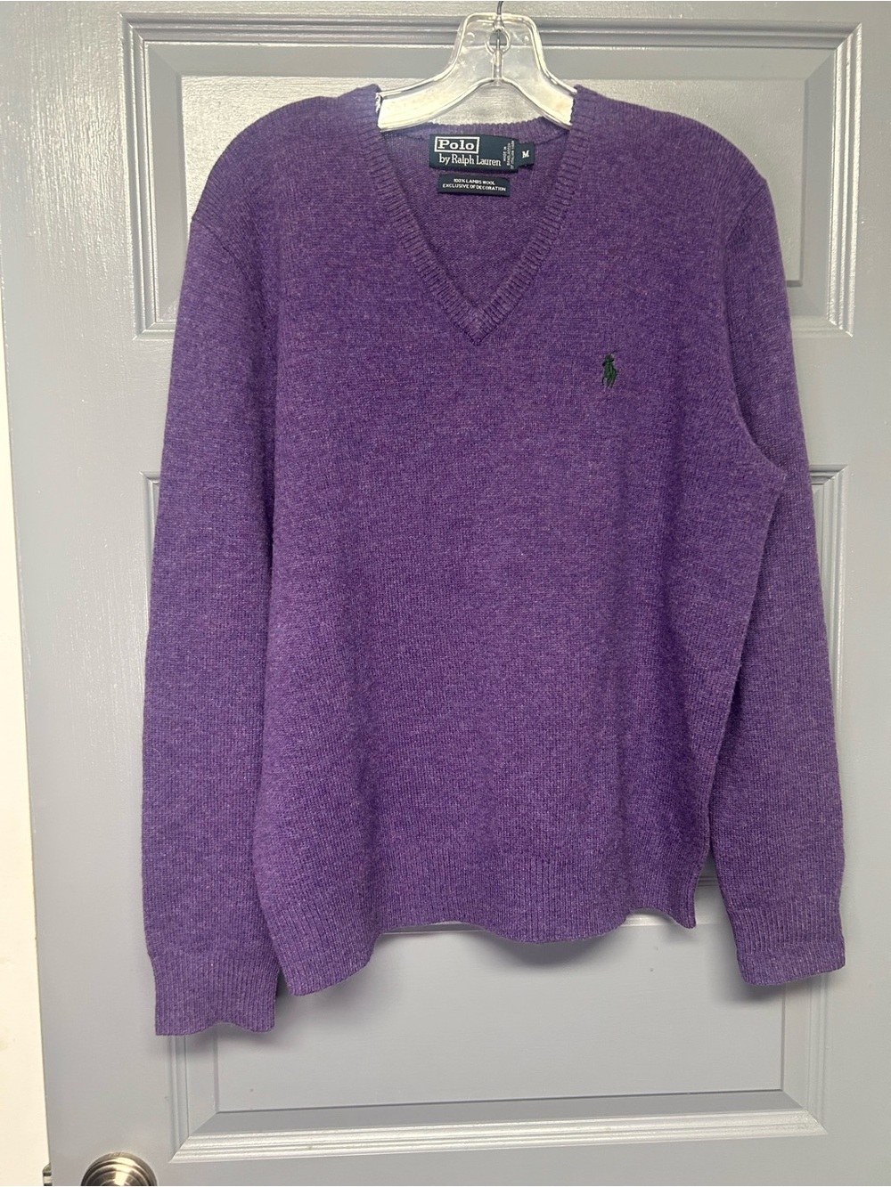 POLO by Ralph Lauren purple Lambswool v-neck pullover sweater. Size Medium